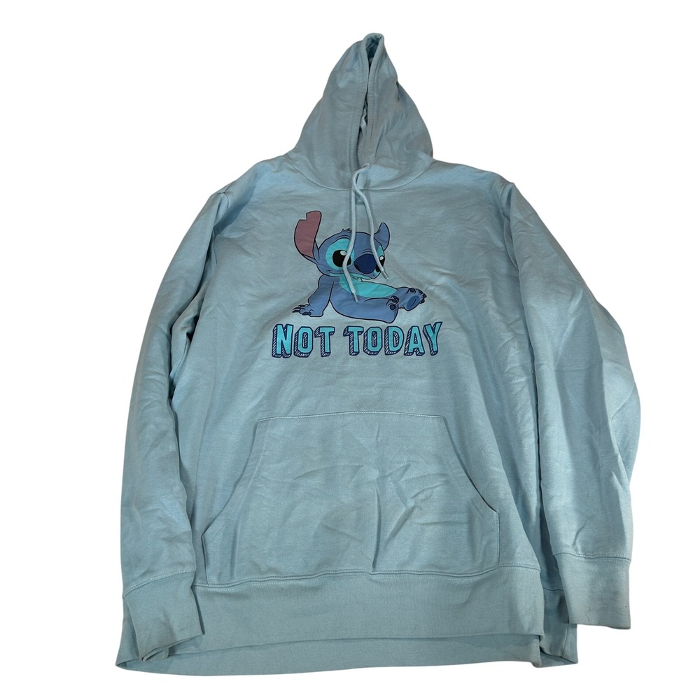 Disney Stitch Not Today Light Blue Graphic Pullover Hoodie Mens 2XL Lilo Stitch
